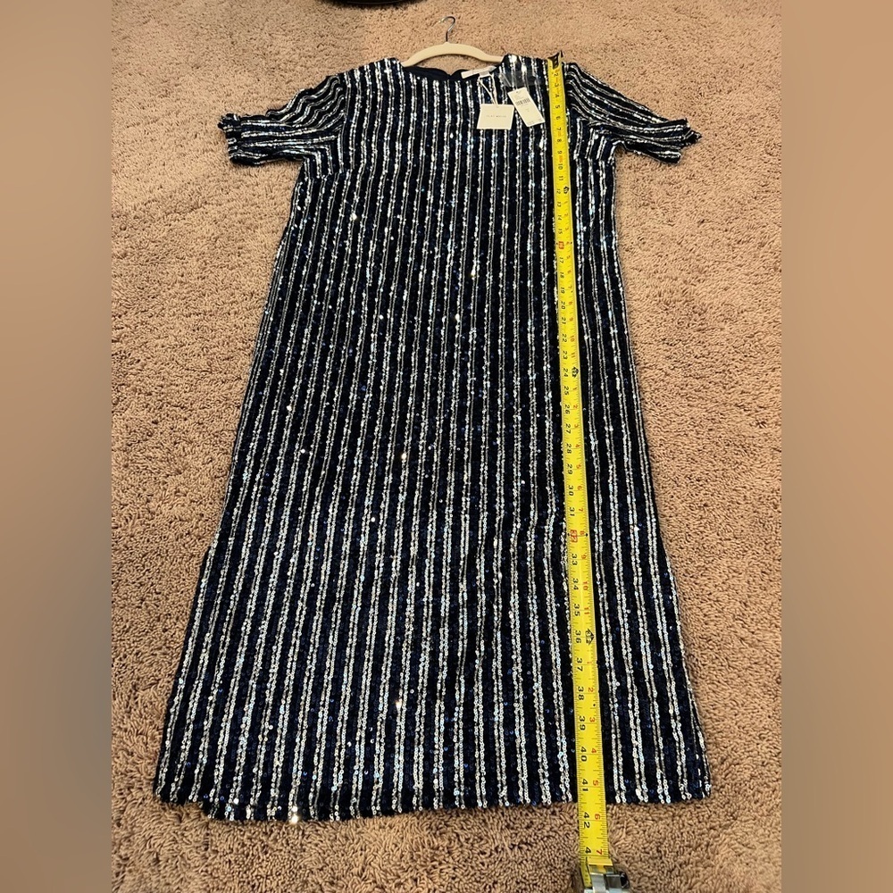 NWT new small Anthropologie flat white short sleeve sequin stripe midi dress - Picture 10 of 17